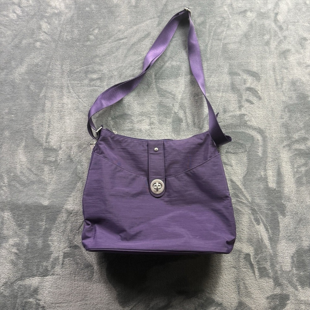 Baggallini Helsinki Crossbody Hobo Purse Nylon Plum Purple Bag RFID Travel